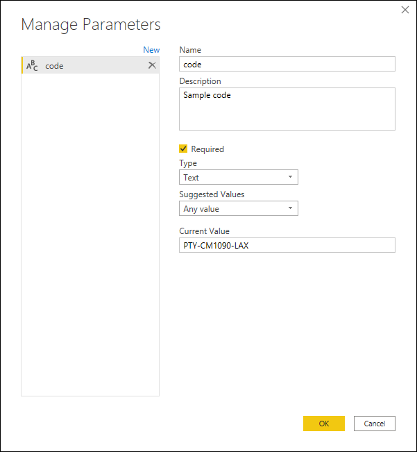 Sample parameter code value.