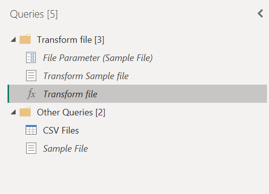 Screenshot of the function group in the Queries pane.