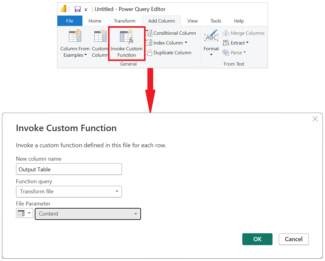 Screenshot with the Invoke Custom Function button emphasized with the settings in the Invoke Custom Function dialog set.