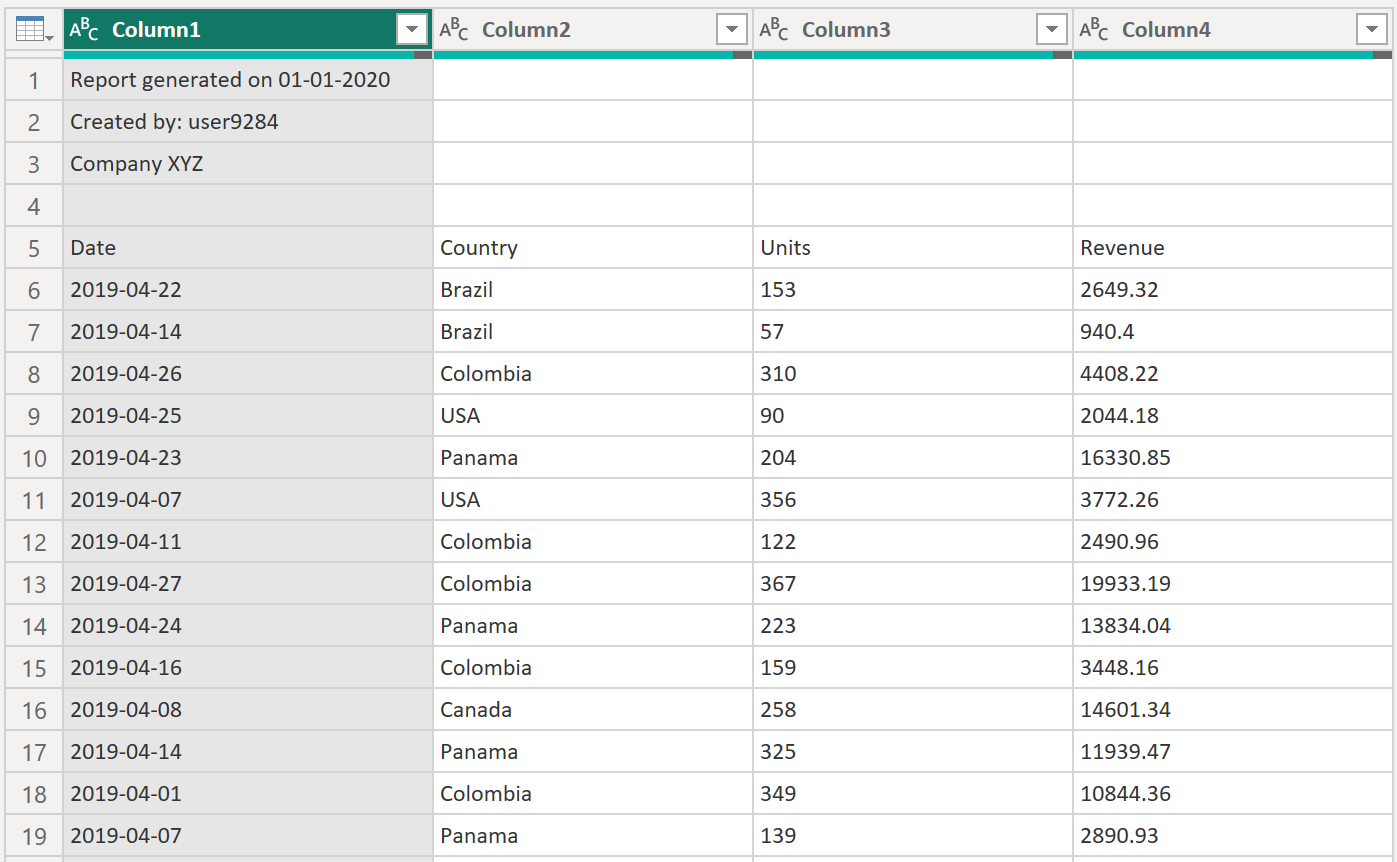 Screenshot of the sample CSV data before processing.