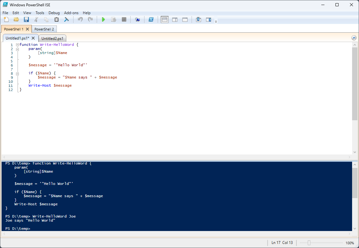 Screenshot of the full ISE window.