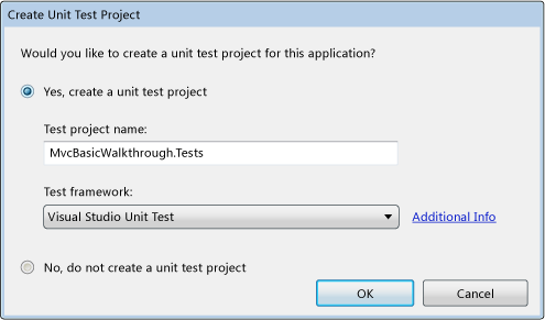 Create unit test dialog