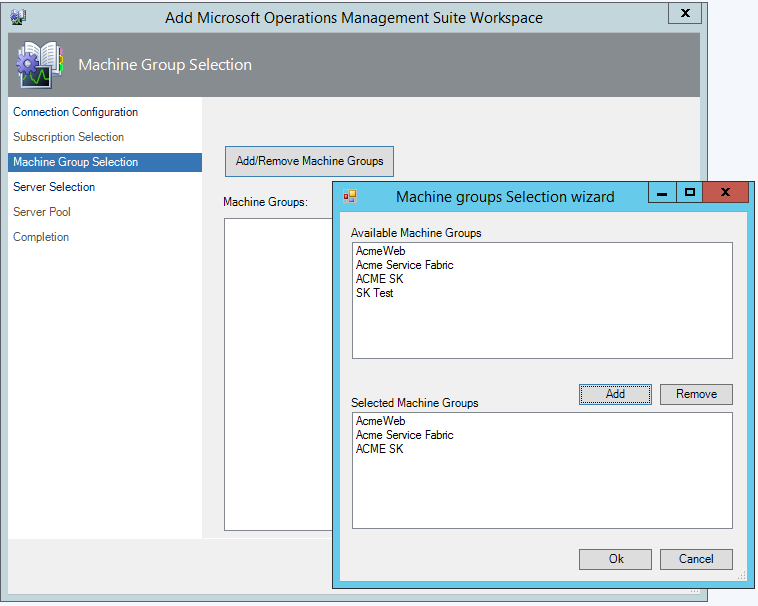 The Operations Manager Configuration Machine Groups