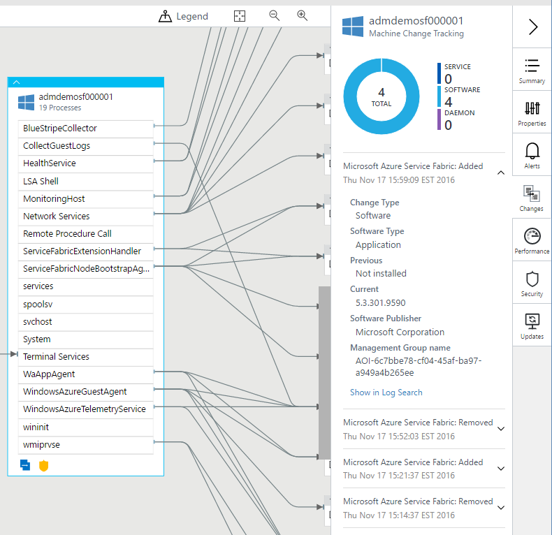 Screenshot that shows the Machine Change Tracking pane.