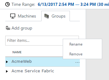 Screenshot that shows the machine group menu.