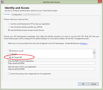 Select the AD Tenant identity provider