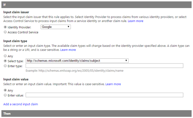 Input Claim Configuration