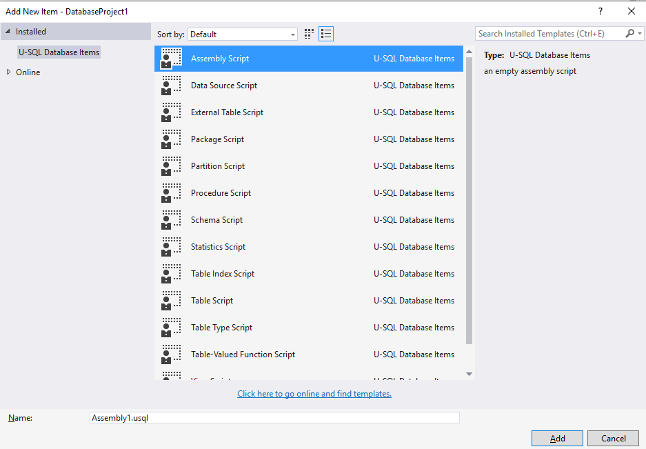 Data Lake Tools for Visual Studio--Add assembly script