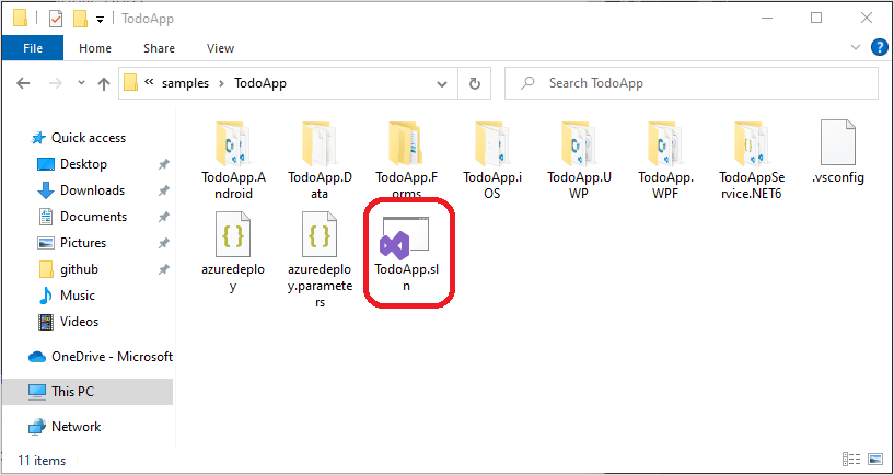 Screenshot of the file explorer for the solution.