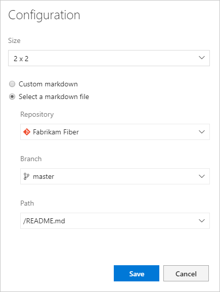 Configure Markdown widget with a repo file