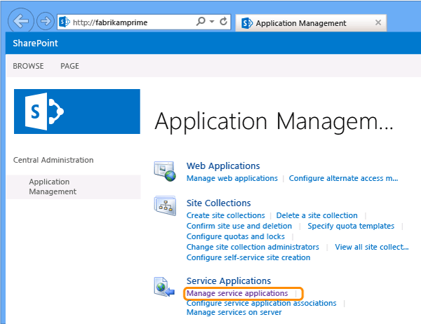 Choose Manage service applications