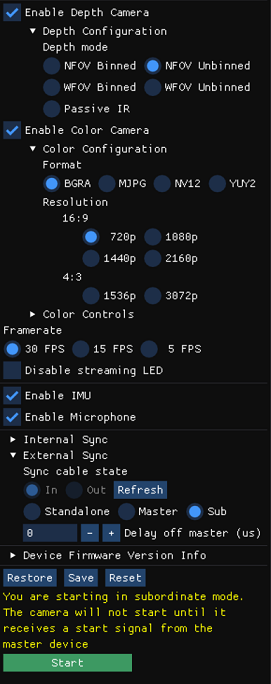 Subordinate camera start