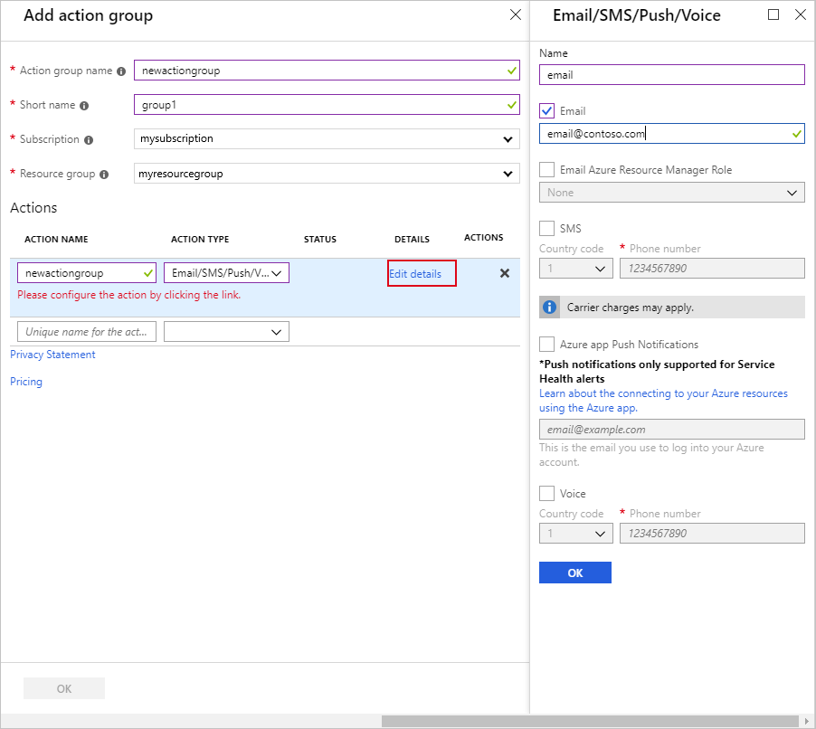 Screenshot that shows how to add a new action group.