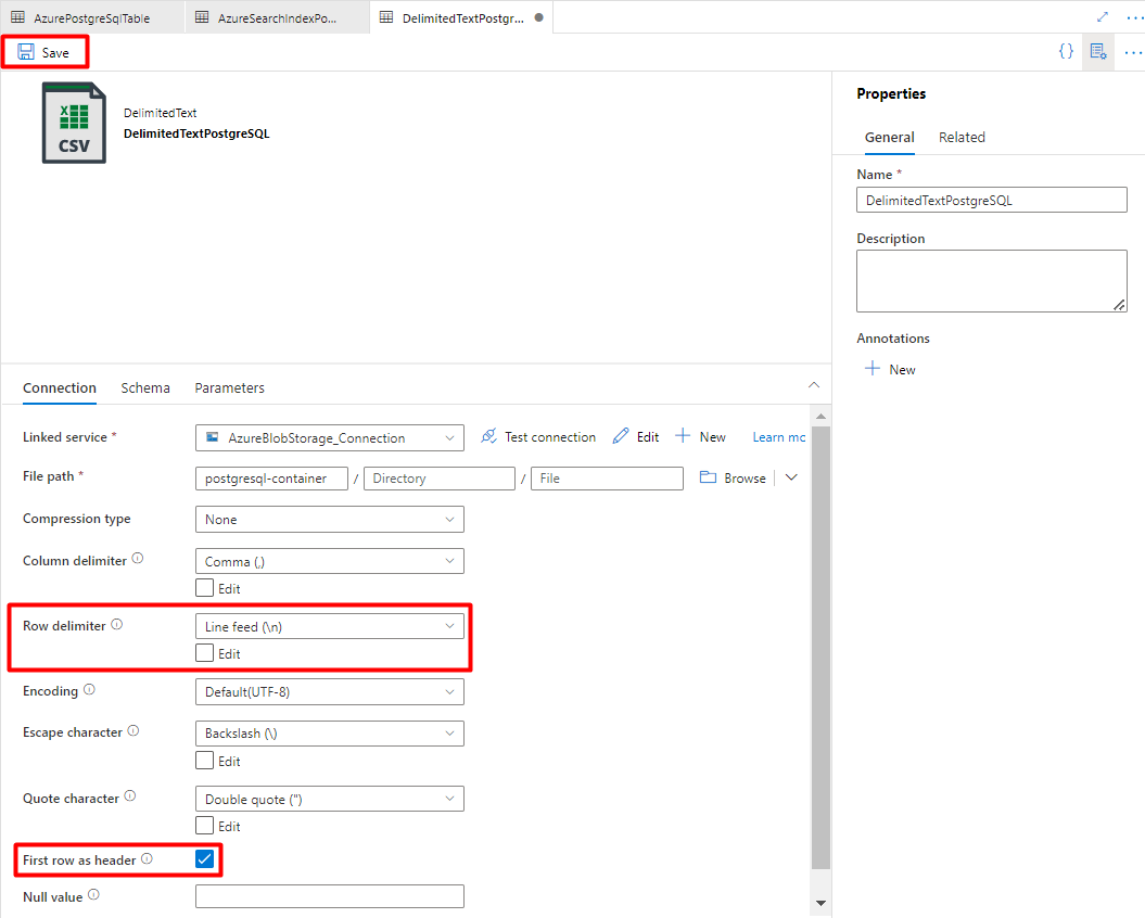 Screenshot showing options to import data to Azure Storage blob.