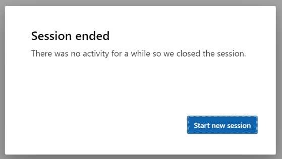 User alert after a session has ended due to inactivity