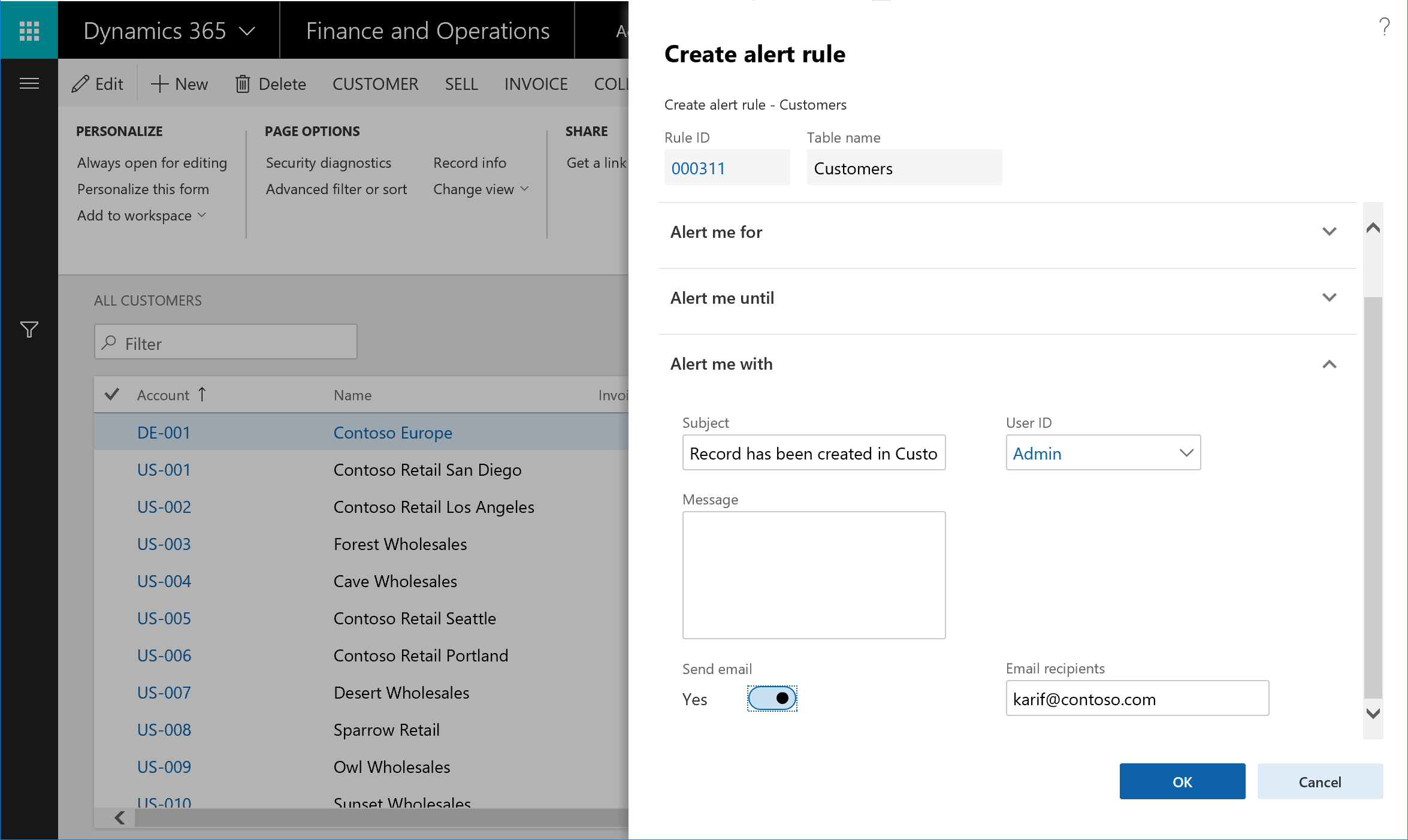 Create alert rule form