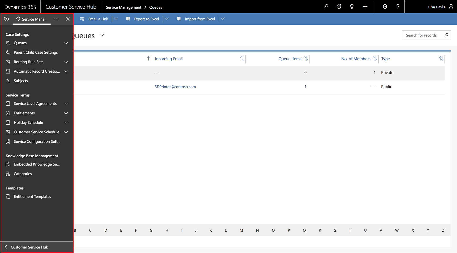 Accessing Service Management through the sitemap