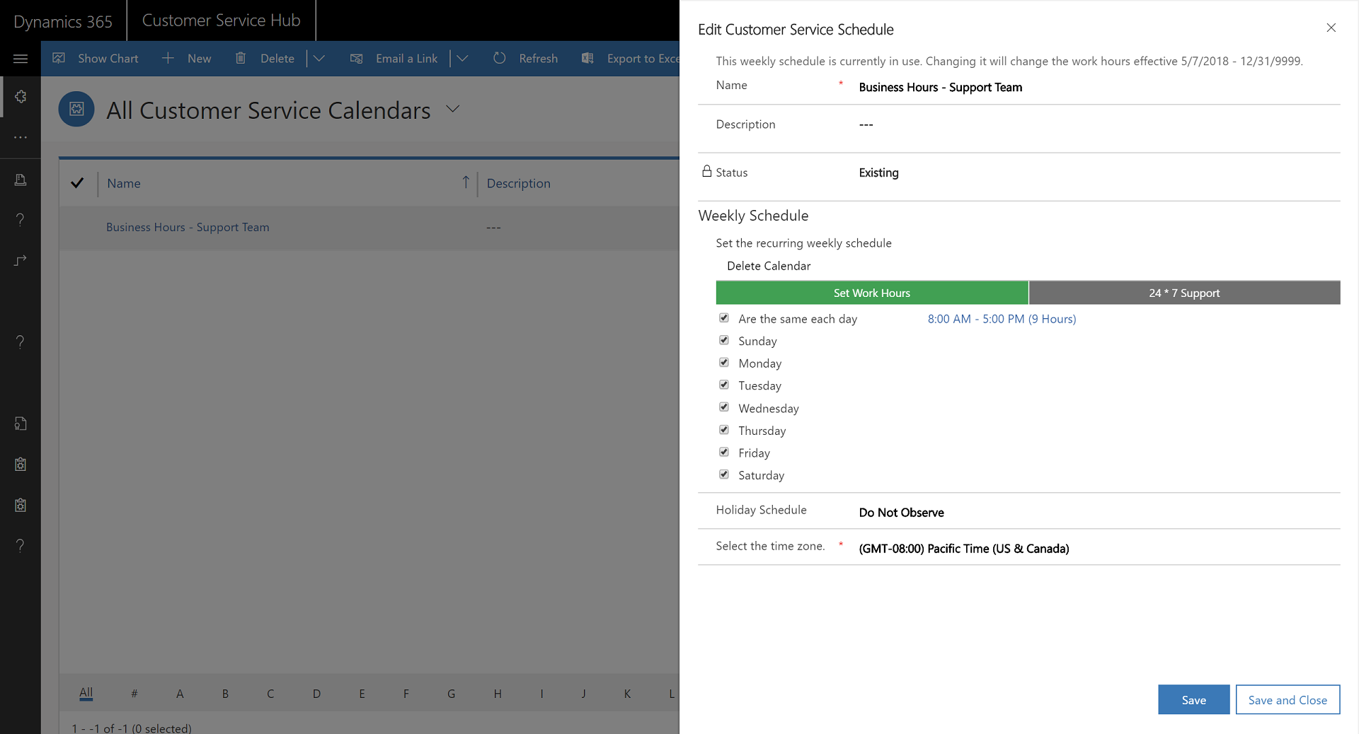 Setting customer service schedule