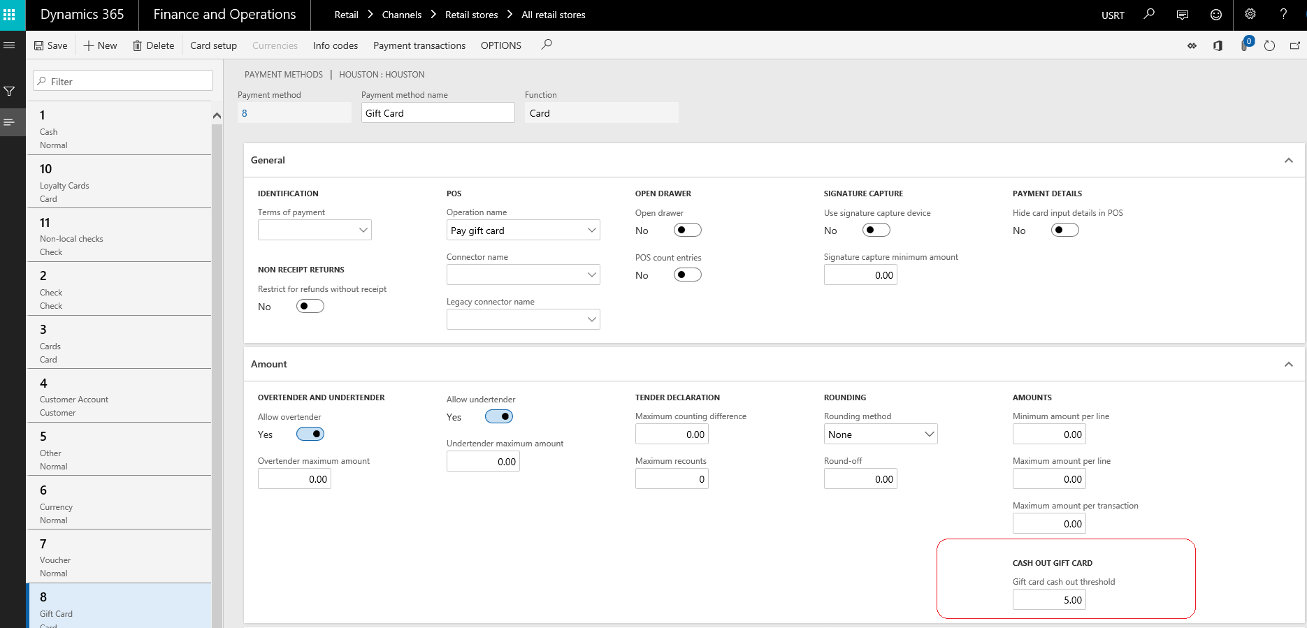 Cashout configuration