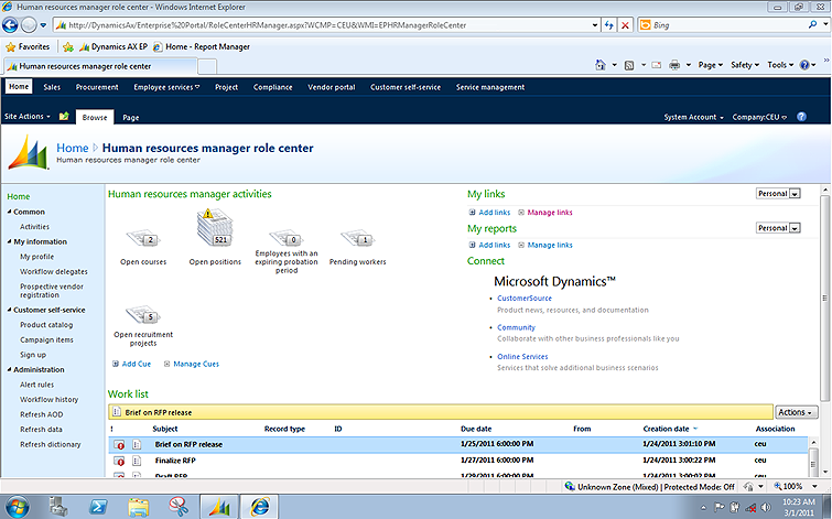 Role center in Enterprise Portal