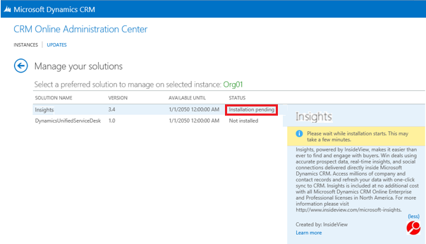 The Insight solution is installing