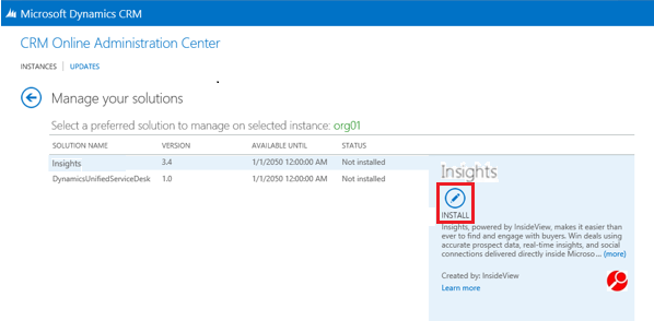 Pick the Insight solution and install