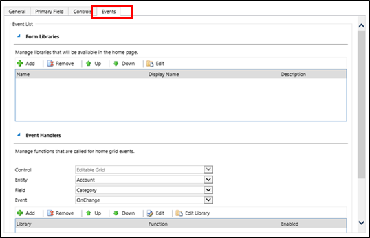 Add events in Editable Grid control