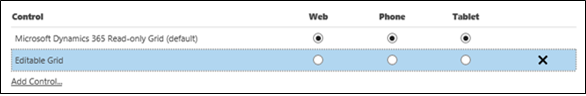 Editable Grid row with form factor selection