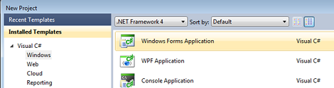 Visual Studio 2010, New Visual C# Project