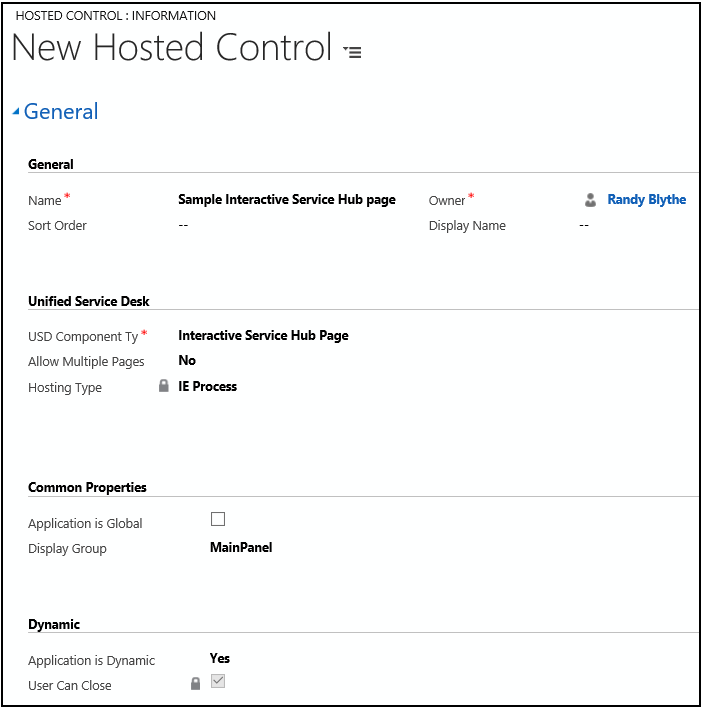 Interactive Service Hub Page hosted control