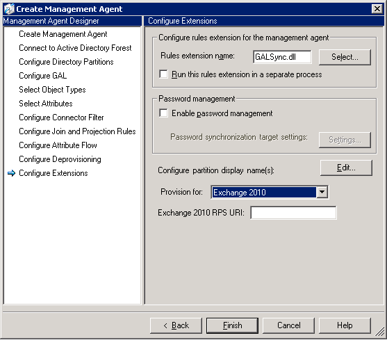 Management Agent Exchange 2010 provisioning