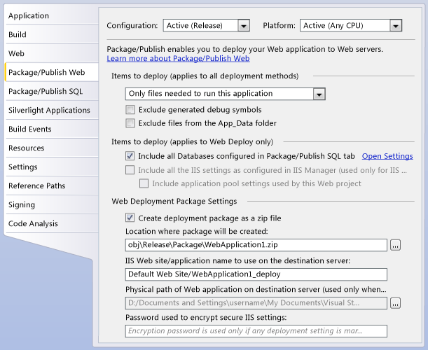 Package/Publish dialog box