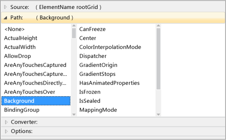 Path pane of data binding builder