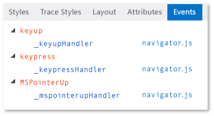Events Tab of the DOM Explorer