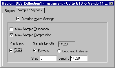 Region Properties Sample/Playback tab 