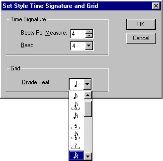 Set Time Signature and Grid dialog box 