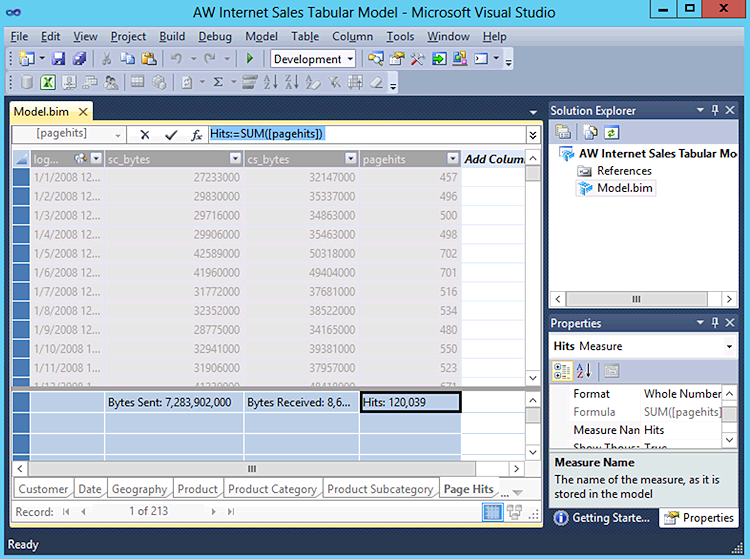 Figure 1 - Creating measures in an SSAS tabular data model