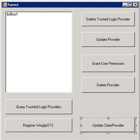 Form1 showing the Update ClaimProvider button