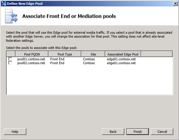 Associate Front End Pools dialog box