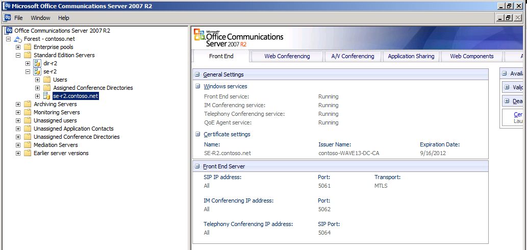 Office Communications Server 2007 R2 Admin Console