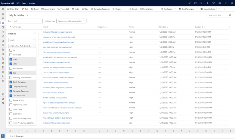 Grid filters option set