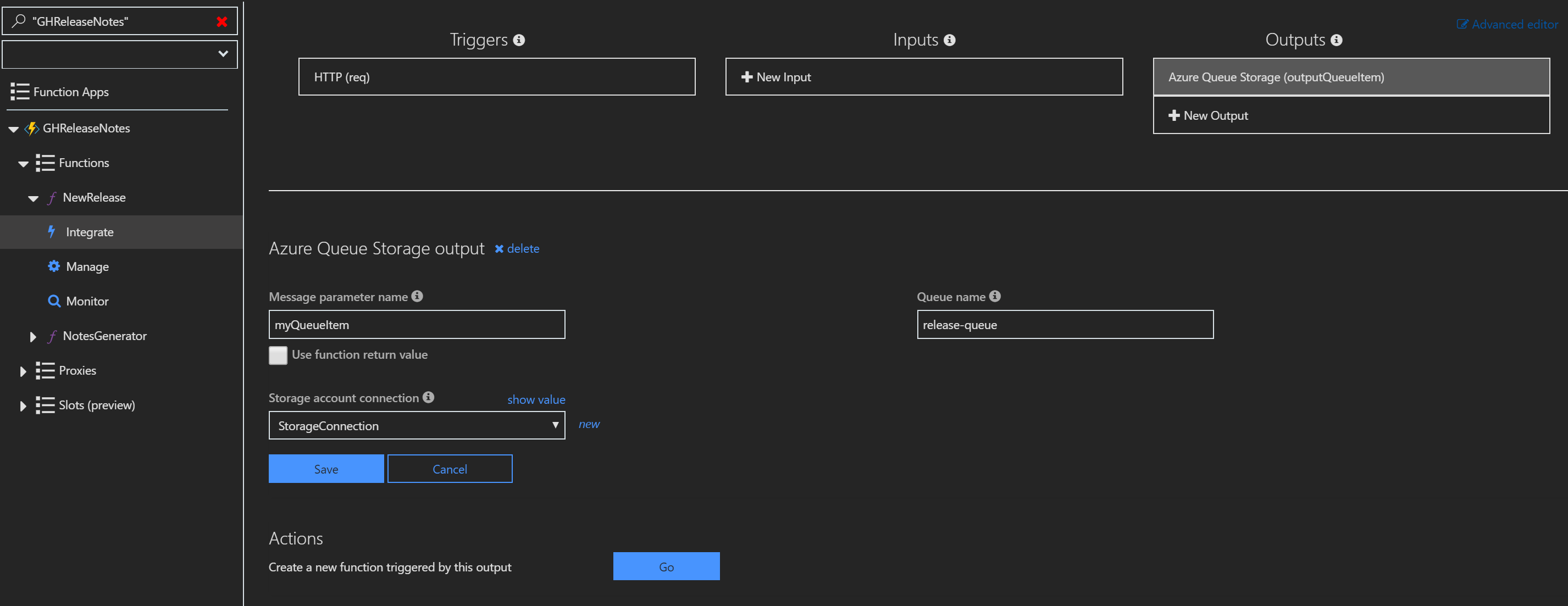 Adding queue storage output