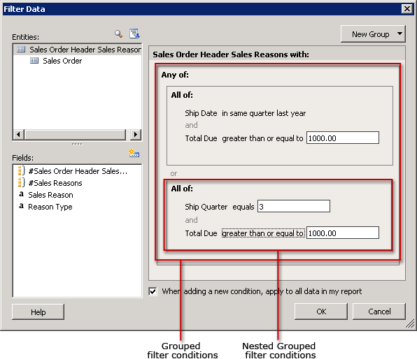 Filter Data with grouped conditions