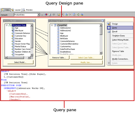 Analysis Services DMX query designer, query view