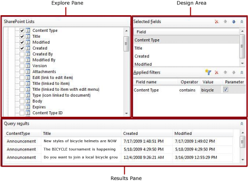 Graphical query designer for SharePoint lists