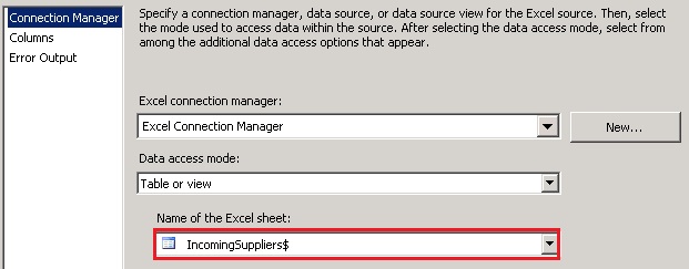 Name of Excel Sheet - Incoming Suppliers$