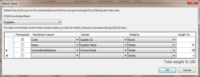 Excel - Match Data Dialog Box