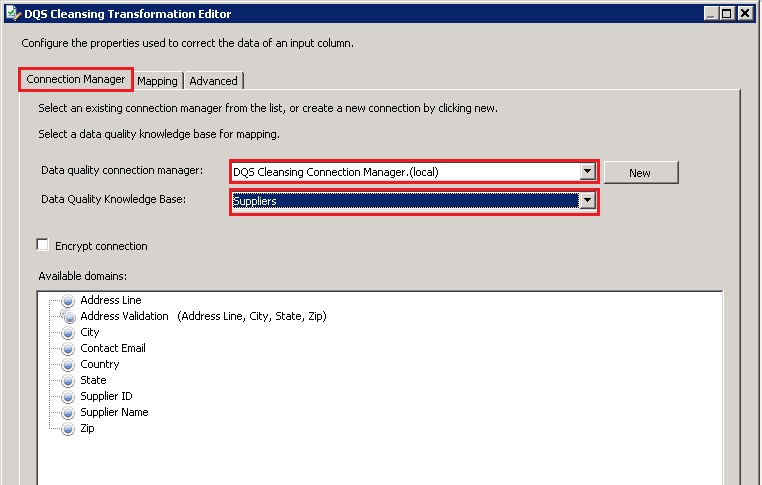 DQS Cleansing Transformation Editor - Suppliers KB