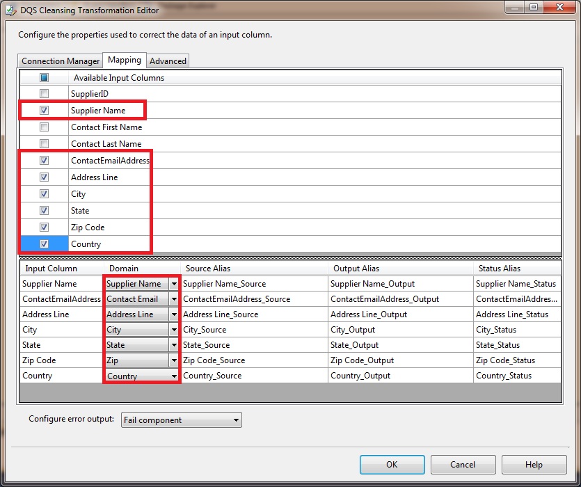 DQS Cleansing Transformation Editor - Mappings