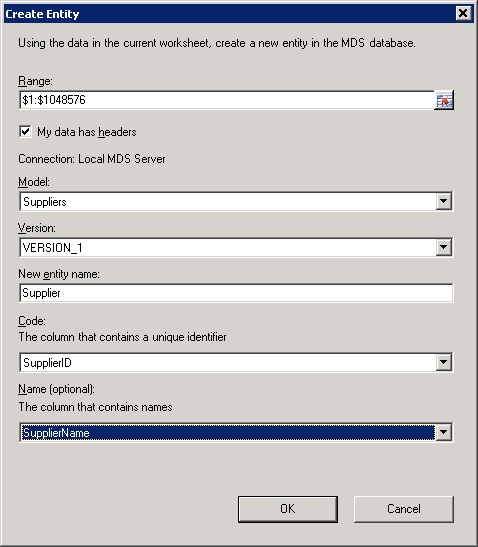 Create Entity Dialog Box